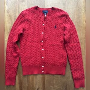 Ralph Lauren Mini-Cable Cotton Cardigan in Red - size Girls 7-16 XL